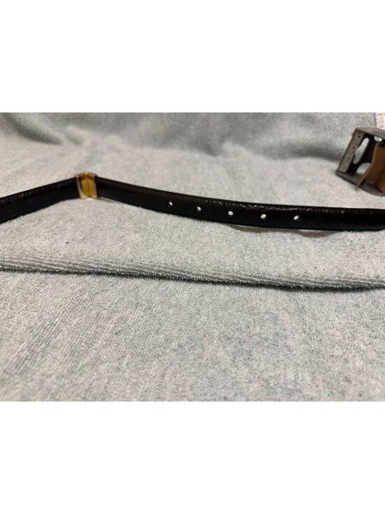 Vintage Gold Buckle Womens Italian Black Calfskin Leather Skinny M Belt main image 5